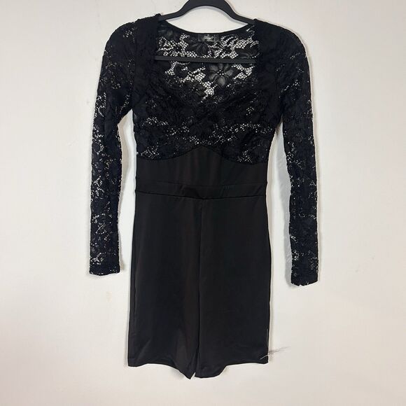 Pants - Shop 17 Women’s Black Lace Long Sleeve Romper Dressy Playsuit Size Medium NWT